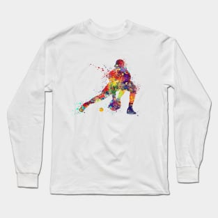 Girl Baseball Catcher Softball Player Watercolor Long Sleeve T-Shirt